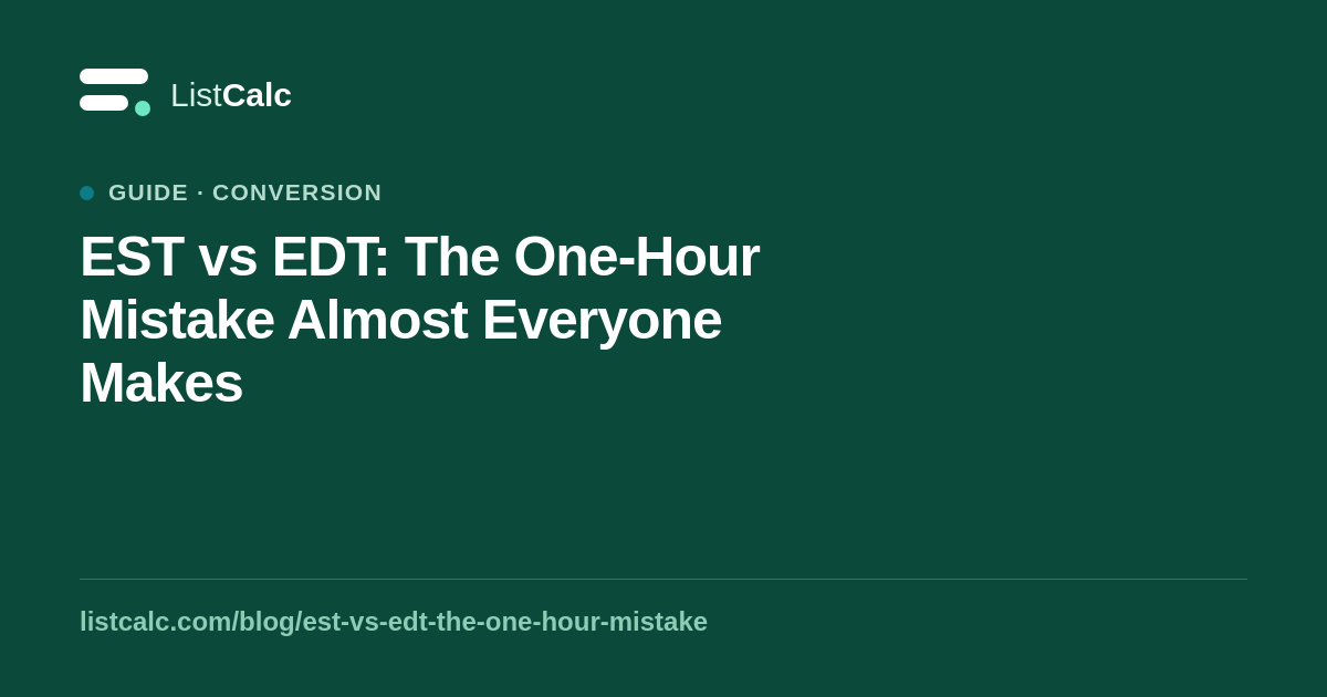 EST vs EDT: The One-Hour Mistake Almost Everyone Makes — ListCalc